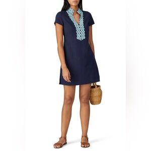 Sail To Sable Blue Linen Short Sleeve Tunic Dress Size XS $198